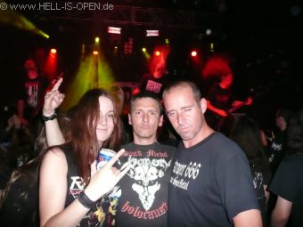 GoatThroat,  Singer of Necrosadistic Goat Torture, hell-is-open.de Pit aka UnDerTaker, fan from Lithuania (left to right)